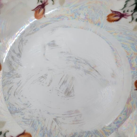 Trimont Ware 8" Bowl Iridescent Pearl Yellow Pink Flowers Gold Trim Japan 1950s - Picture 9 of 9